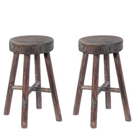 Vintiquewise Antique Round Wooden Chair Log Cabin Stools, PK 2 QI003846.2